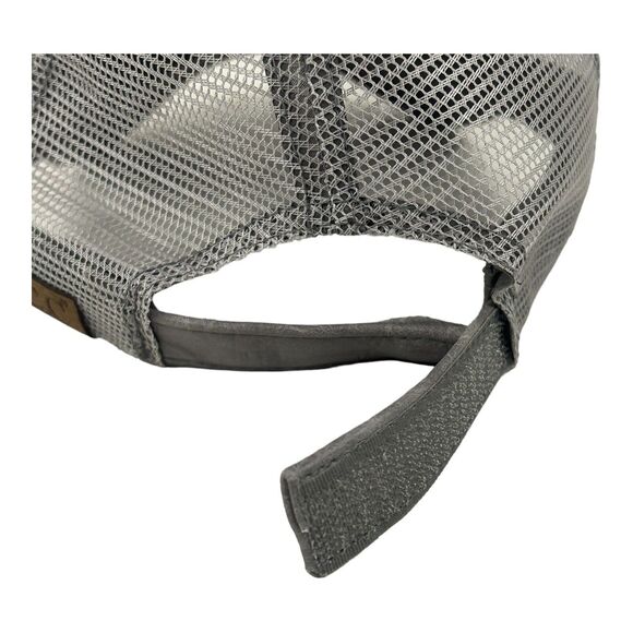 C.C. Unisex Distressed Faux Leather Mesh Back Adjustable Baseball Cap Hat Gray - Picture 6 of 9